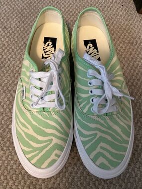 Vans Authentic Low-Top Sneakers in Pistachio Green and White Zebra